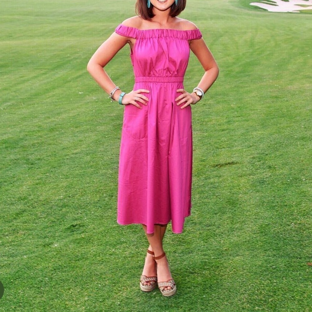 ANTHROPOLOGIE Magenta Off-the-Shoulder Dress